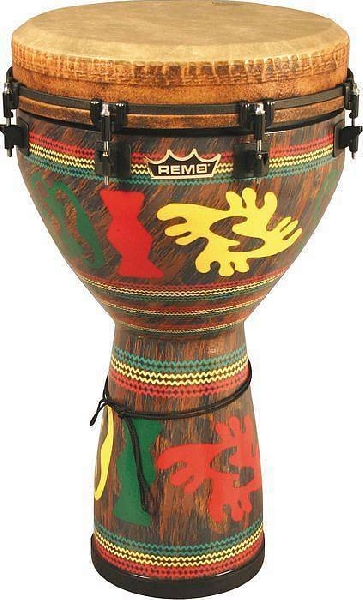 remo designer series djembe 14 - leon mobley - adinkra finish