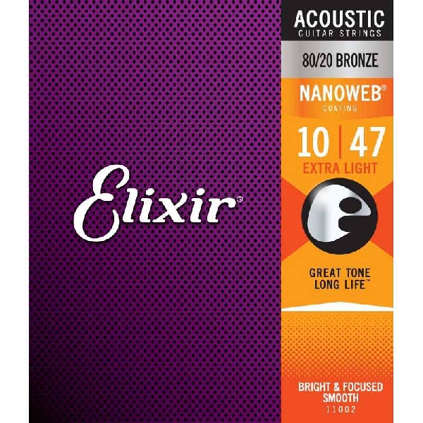 elixir muta per chitarra acustica extra light 10-47 - nanoweb coating - 11002