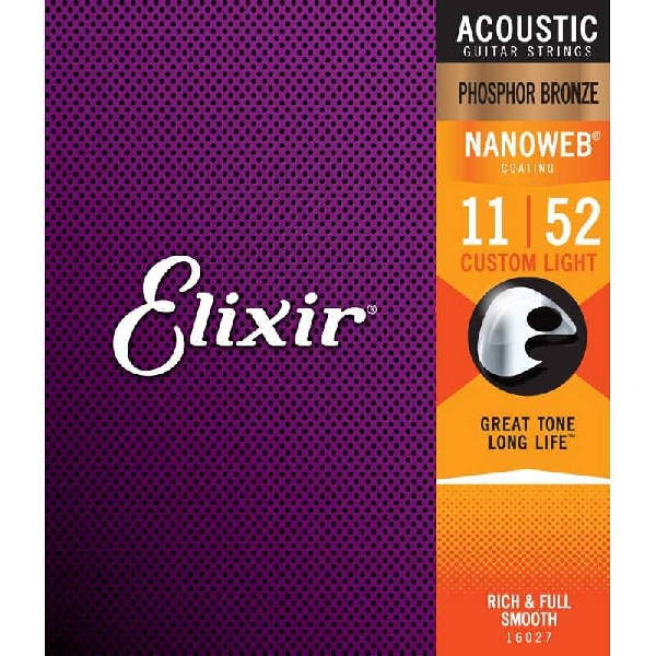 elixir muta per chitarra acustica custom light 11-52 - nanoweb coating - phosphor bronze - 16027