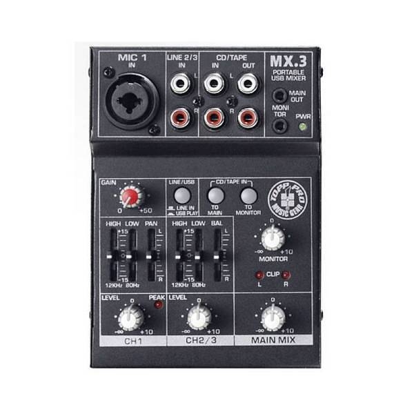 topp pro mx3 - mixer 2 canali con collegamento usb