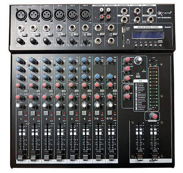 extreme mx1842xd mixer 10 canali per live phantom power +48v out xlr + effetti + player mp3 usb