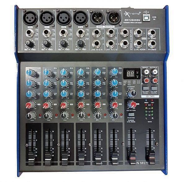 extreme mx1204xdu mixer 8 canali compatto per live phantom power +48v main out xlr + effetti + usb