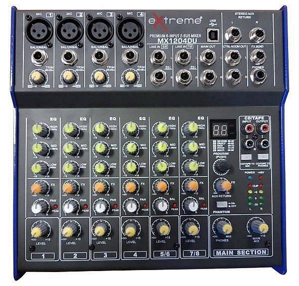 extreme mx1204du mixer 8 canali compatto per live phantom power +48v + effetti dsp + usb