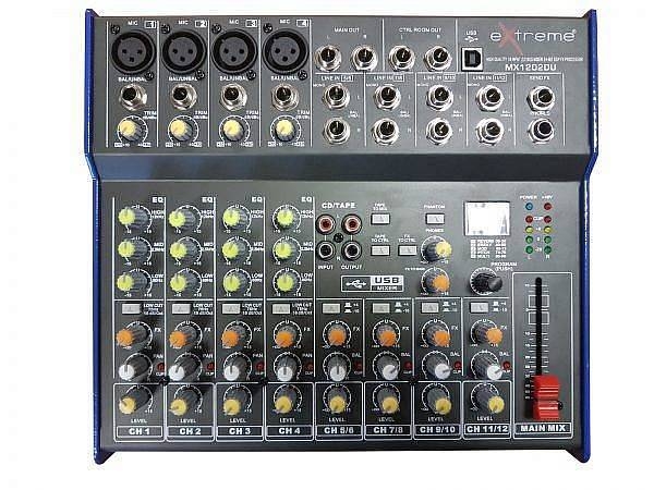 extreme mx1202du mixer 8 canali compatto per live phantom power +48v + effetti dsp + usb