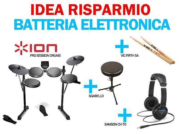 ion audio pro session drums idea risparmio  sgabello  bacchette vic firth  cuffie